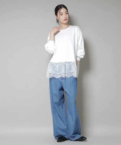 NANO universe（ナノユニバース）の「裾レースコンビペプラムカットトップス（Tシャツ/カットソー・レディース・ホワイト/グレー/ブラック・FREE）」の7枚目の写真