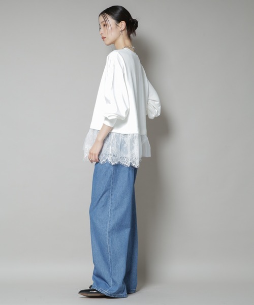 NANO universe（ナノユニバース）の「裾レースコンビペプラムカットトップス（Tシャツ/カットソー・レディース・ホワイト/グレー/ブラック・FREE）」の8枚目の写真