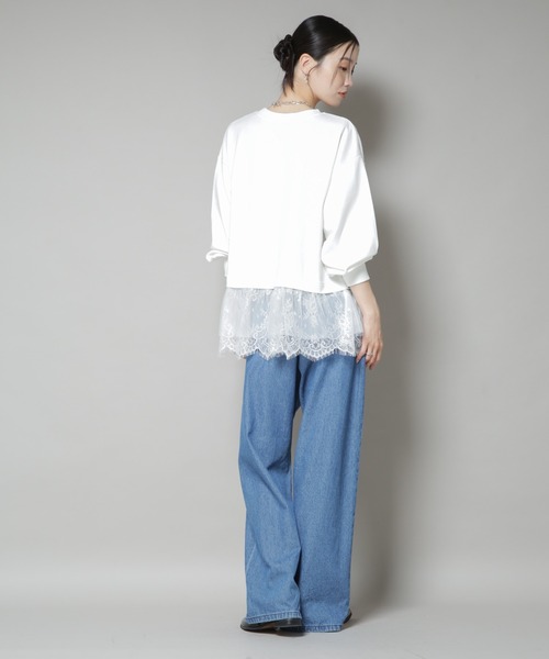 NANO universe（ナノユニバース）の「裾レースコンビペプラムカットトップス（Tシャツ/カットソー・レディース・ホワイト/グレー/ブラック・FREE）」の9枚目の写真