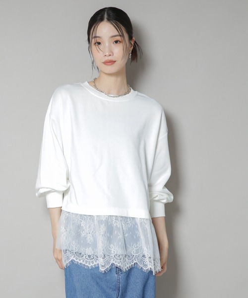 NANO universe（ナノユニバース）の「裾レースコンビペプラムカットトップス（Tシャツ/カットソー・レディース・ホワイト/グレー/ブラック・FREE）」の5枚目の写真