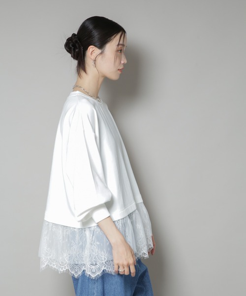 NANO universe（ナノユニバース）の「裾レースコンビペプラムカットトップス（Tシャツ/カットソー・レディース・ホワイト/グレー/ブラック・FREE）」の6枚目の写真