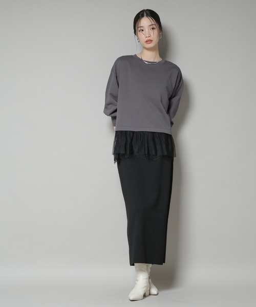 NANO universe（ナノユニバース）の「裾レースコンビペプラムカットトップス（Tシャツ/カットソー・レディース・ホワイト/グレー/ブラック・FREE）」の14枚目の写真