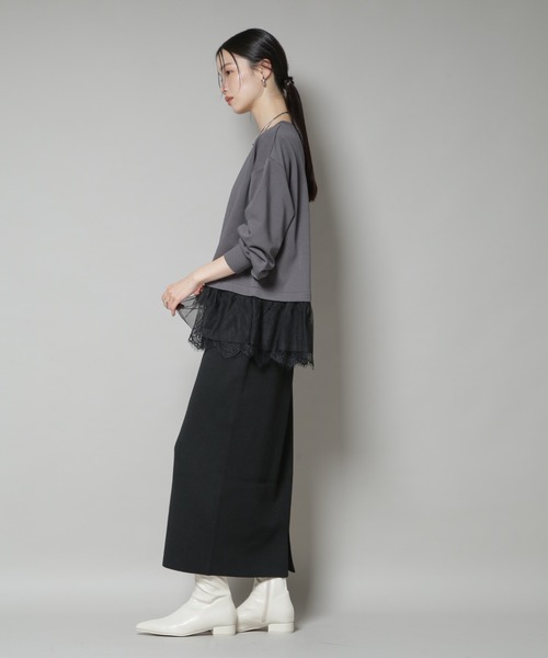 NANO universe（ナノユニバース）の「裾レースコンビペプラムカットトップス（Tシャツ/カットソー・レディース・ホワイト/グレー/ブラック・FREE）」の15枚目の写真