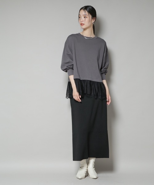 NANO universe（ナノユニバース）の「裾レースコンビペプラムカットトップス（Tシャツ/カットソー・レディース・ホワイト/グレー/ブラック・FREE）」の17枚目の写真