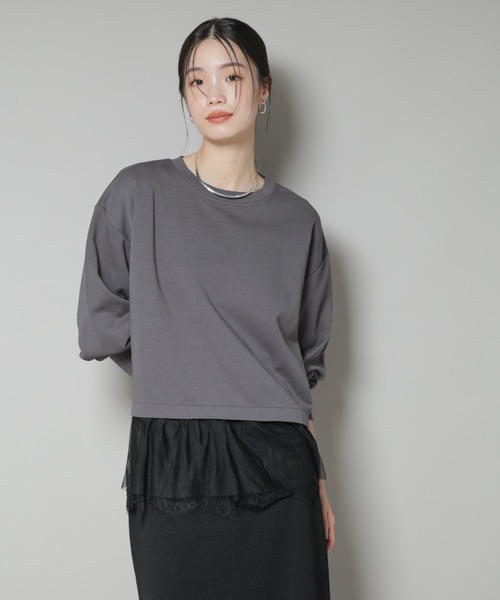 NANO universe（ナノユニバース）の「裾レースコンビペプラムカットトップス（Tシャツ/カットソー・レディース・ホワイト/グレー/ブラック・FREE）」の11枚目の写真