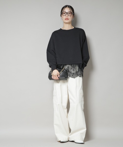 NANO universe（ナノユニバース）の「裾レースコンビペプラムカットトップス（Tシャツ/カットソー・レディース・ホワイト/グレー/ブラック・FREE）」の21枚目の写真