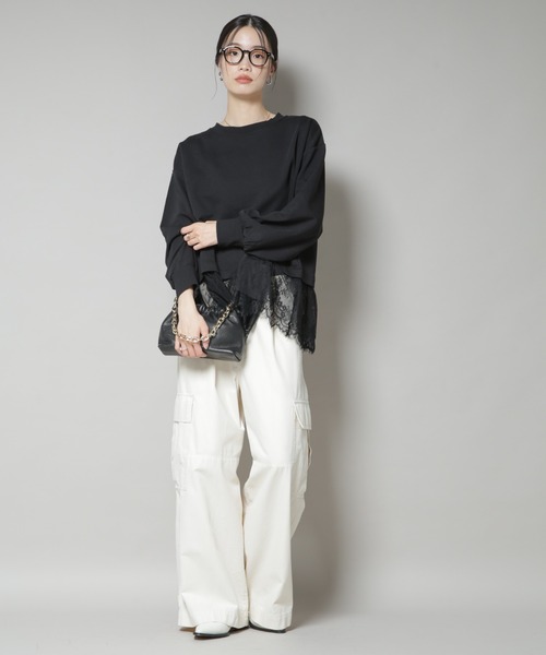 NANO universe（ナノユニバース）の「裾レースコンビペプラムカットトップス（Tシャツ/カットソー・レディース・ホワイト/グレー/ブラック・FREE）」の22枚目の写真