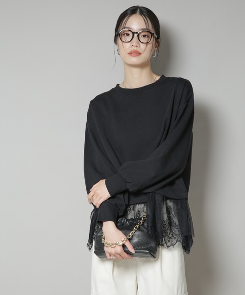 NANO universe（ナノユニバース）の「裾レースコンビペプラムカットトップス（Tシャツ/カットソー・レディース・ホワイト/グレー/ブラック・FREE）」の18枚目の写真