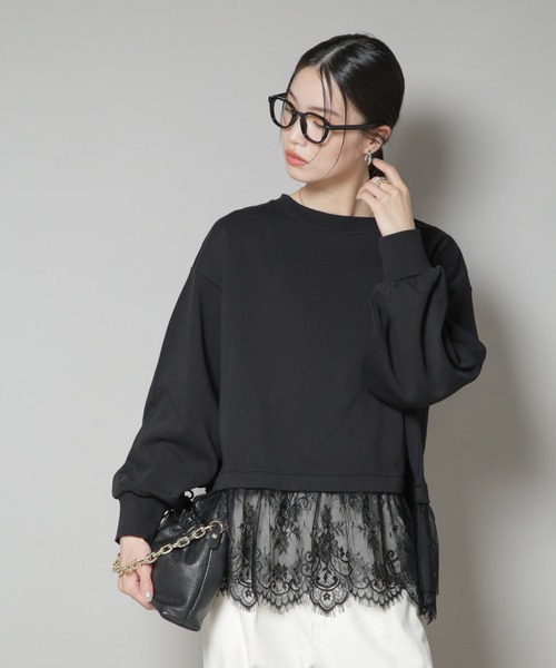 NANO universe（ナノユニバース）の「裾レースコンビペプラムカットトップス（Tシャツ/カットソー・レディース・ホワイト/グレー/ブラック・FREE）」の19枚目の写真