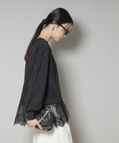 NANO universe（ナノユニバース）の「裾レースコンビペプラムカットトップス（Tシャツ/カットソー・レディース・ホワイト/グレー/ブラック・FREE）」の20枚目の写真