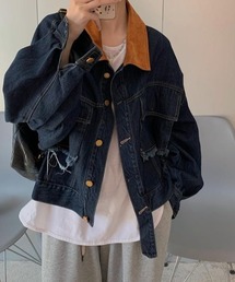 襟配色デニムジャケット
