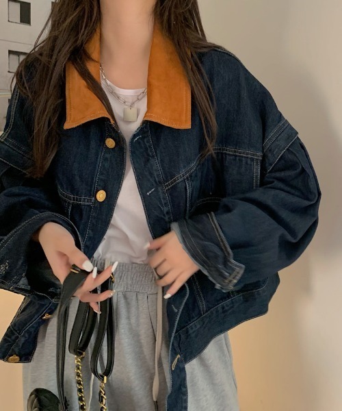 FAVORITO(ファヴォリート)の「襟配色デニムジャケット(デニムジャケット・レディース・ダークブルー・M/L/XL)」の7枚目の写真