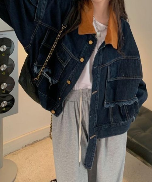 FAVORITO(ファヴォリート)の「襟配色デニムジャケット(デニムジャケット・レディース・ダークブルー・M/L/XL)」の10枚目の写真