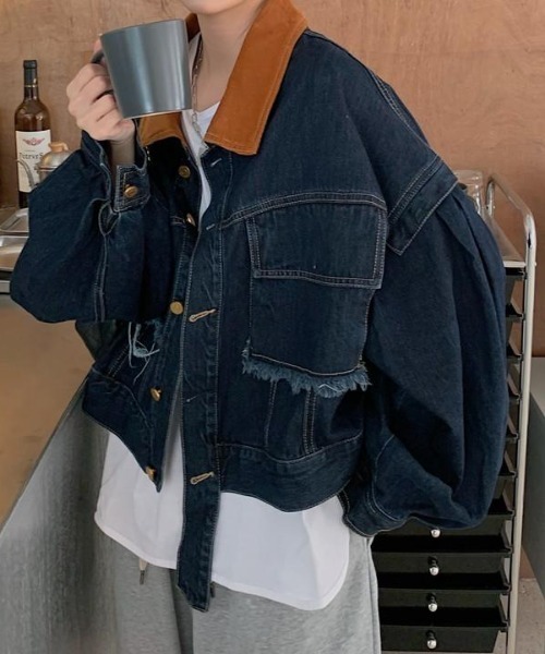 FAVORITO(ファヴォリート)の「襟配色デニムジャケット(デニムジャケット・レディース・ダークブルー・M/L/XL)」の9枚目の写真