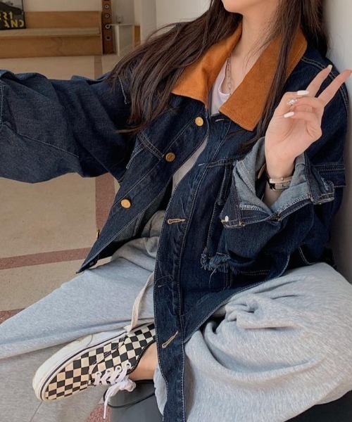 FAVORITO(ファヴォリート)の「襟配色デニムジャケット(デニムジャケット・レディース・ダークブルー・M/L/XL)」の12枚目の写真