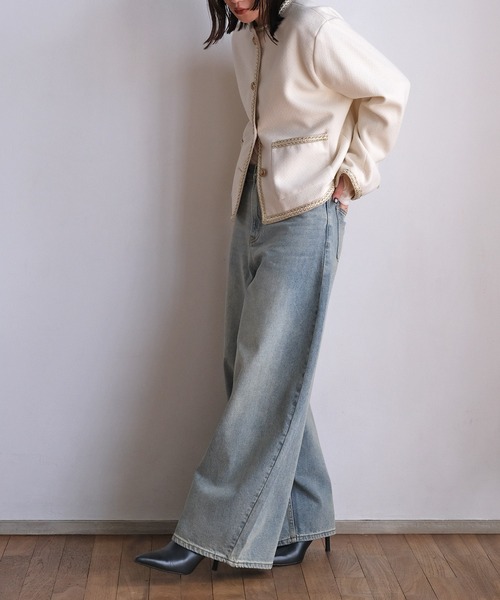 AKTE（アクテ）の「ツイードジャケット（ノーカラージャケット・レディース・アイボリー/チャコールグレー・FREE）」の14枚目の写真