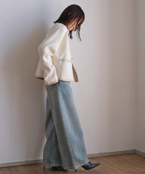 AKTE（アクテ）の「ツイードジャケット（ノーカラージャケット・レディース・アイボリー/チャコールグレー・FREE）」の16枚目の写真