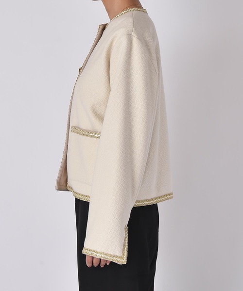 AKTE（アクテ）の「ツイードジャケット（ノーカラージャケット・レディース・アイボリー/チャコールグレー・FREE）」の18枚目の写真