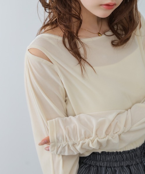 Bab（バブ）の「前後2WAYシアーベロアトップス（Tシャツ/カットソー・レディース・ブラック/オフホワイト/ベージュ・FREE）」の2枚目の写真