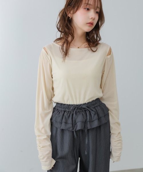 Bab（バブ）の「前後2WAYシアーベロアトップス（Tシャツ/カットソー・レディース・ブラック/オフホワイト/ベージュ・FREE）」の6枚目の写真