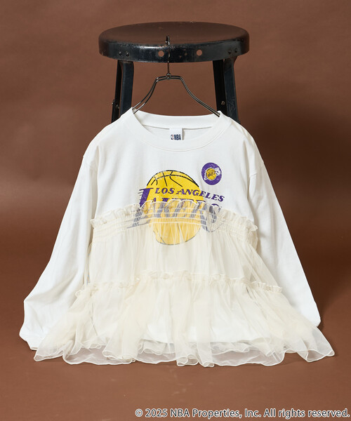 FREAK'S STORE(フリークスストア)の「NBAチュールフリル ロンT(Tシャツ/カットソー・レディース・チャコールグレー/オフホワイト/ライトグレー・フリ-)」の2枚目の写真