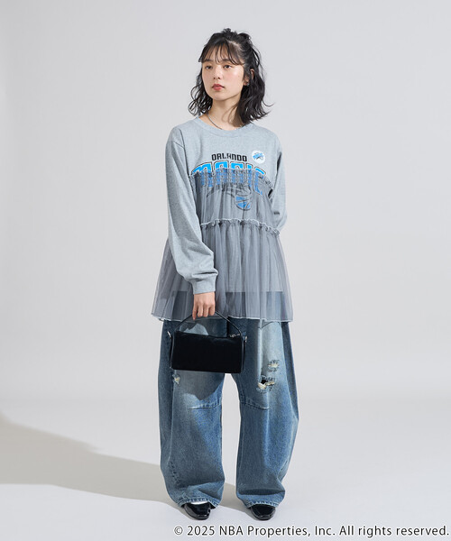 FREAK'S STORE(フリークスストア)の「NBAチュールフリル ロンT(Tシャツ/カットソー・レディース・チャコールグレー/オフホワイト/ライトグレー・フリ-)」の4枚目の写真
