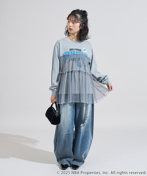 FREAK'S STORE(フリークスストア)の「NBAチュールフリル ロンT(Tシャツ/カットソー・レディース・チャコールグレー/オフホワイト/ライトグレー・フリ-)」の5枚目の写真