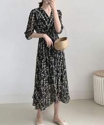 花柄フレアシフォンワンピース