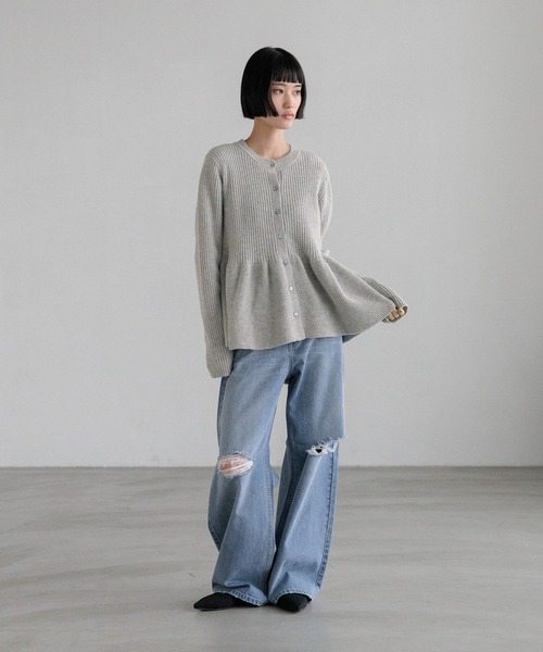 セール】ペプラムニットカーディガンLS 603781（カーディガン/ボレロ