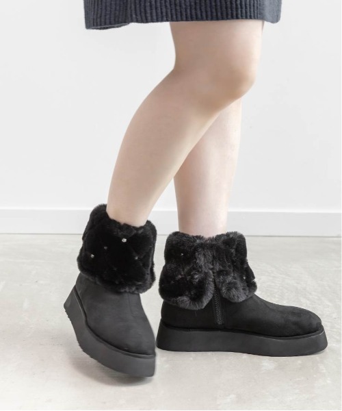 RANDA（ランダ）の「2WAY ビジュー×キルティングファームートンブーツ（ブーツ・レディース・ブラック/アイボリー/グレイッシュベージュ・S/M/L/LL）」の19枚目の写真