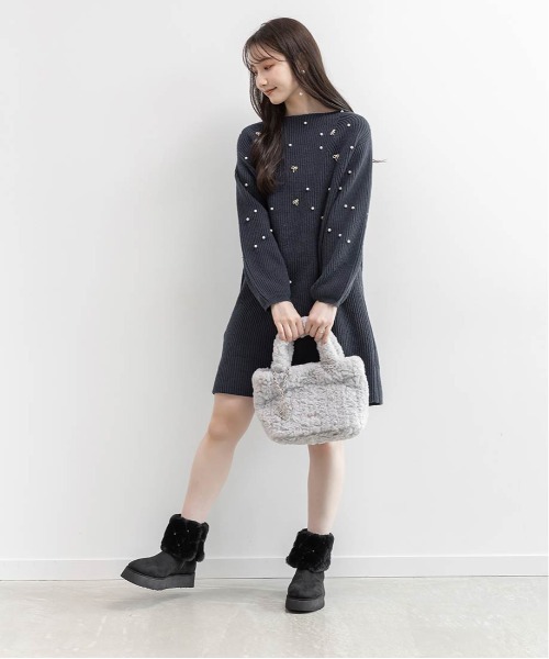 RANDA（ランダ）の「2WAY ビジュー×キルティングファームートンブーツ（ブーツ・レディース・ブラック/アイボリー/グレイッシュベージュ・S/M/L/LL）」の22枚目の写真