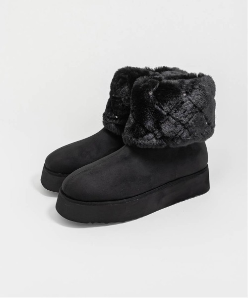 RANDA（ランダ）の「2WAY ビジュー×キルティングファームートンブーツ（ブーツ・レディース・ブラック/アイボリー/グレイッシュベージュ・S/M/L/LL）」の12枚目の写真