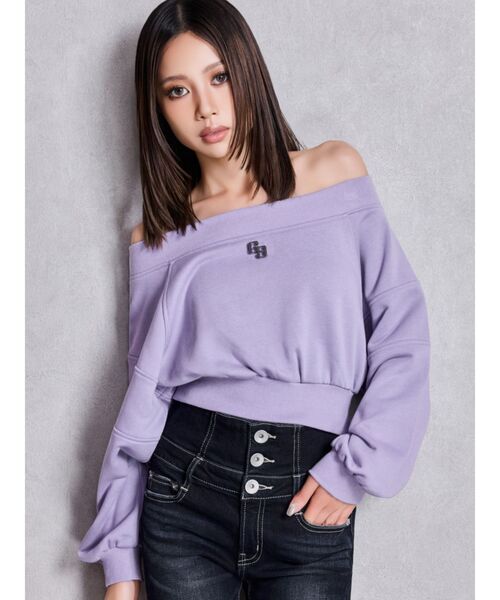 GYDA（ジェイダ）の「GG short スウェットトップス（Tシャツ/カットソー・レディース・チャコールグレー/パープル/レッド/オフホワイト・FREE）」の4枚目の写真