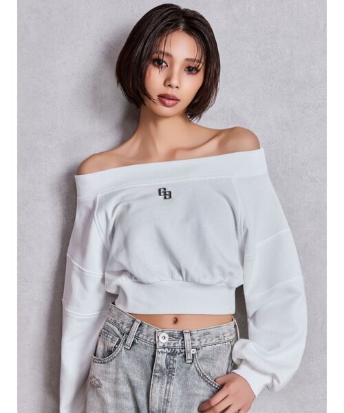 GYDA（ジェイダ）の「GG short スウェットトップス（Tシャツ/カットソー・レディース・チャコールグレー/パープル/レッド/オフホワイト・FREE）」の5枚目の写真