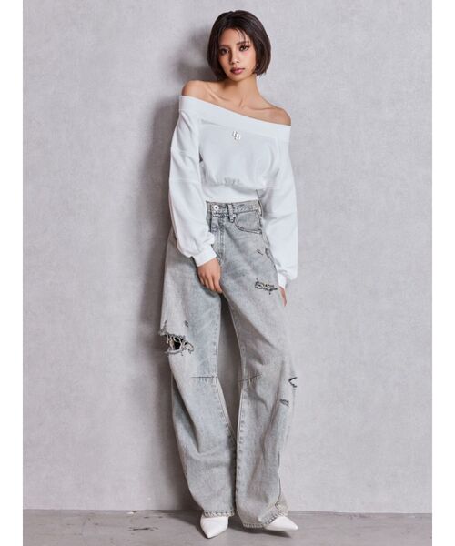 GYDA（ジェイダ）の「GG short スウェットトップス（Tシャツ/カットソー・レディース・チャコールグレー/パープル/レッド/オフホワイト・FREE）」の7枚目の写真