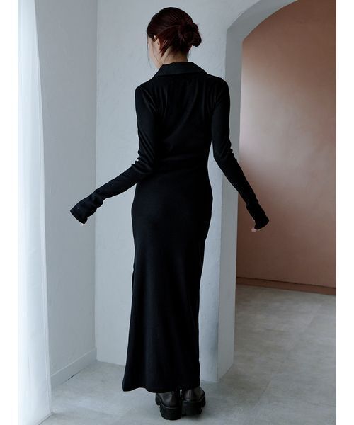 maronさんコラボ＞スキッパースリットヘムロングワンピース