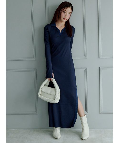 セール】＜maronさんコラボ＞スキッパースリットヘムロングワンピース