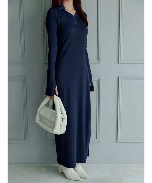 セール】＜maronさんコラボ＞スキッパースリットヘムロングワンピース