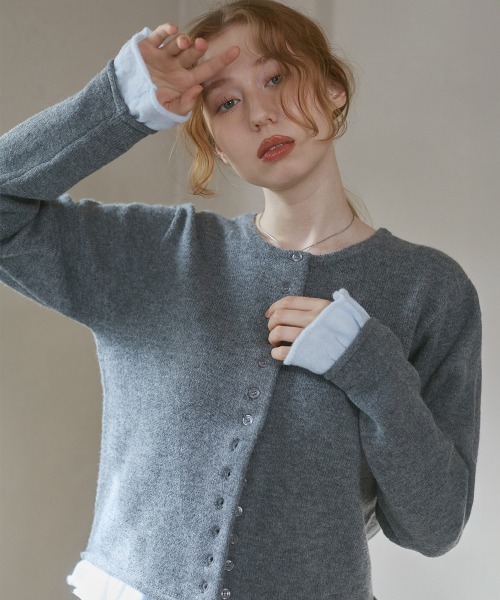 Bab（バブ）の「配色フリルニットカーディガン（カーディガン/ボレロ・レディース・ブラウン/アイボリー/グレー・FREE）」の2枚目の写真