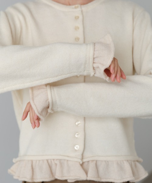 Bab（バブ）の「配色フリルニットカーディガン（カーディガン/ボレロ・レディース・ブラウン/アイボリー/グレー・FREE）」の6枚目の写真