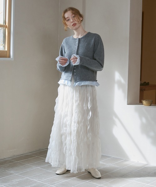 Bab（バブ）の「配色フリルニットカーディガン（カーディガン/ボレロ・レディース・ブラウン/アイボリー/グレー・FREE）」の9枚目の写真