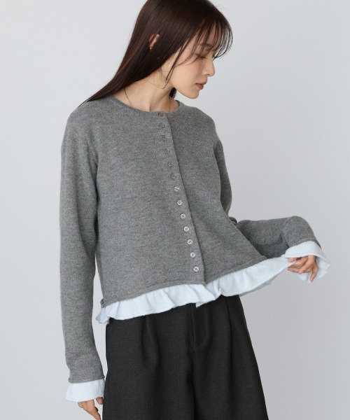 Bab（バブ）の「配色フリルニットカーディガン（カーディガン/ボレロ・レディース・ブラウン/アイボリー/グレー・FREE）」の12枚目の写真