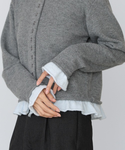 Bab（バブ）の「配色フリルニットカーディガン（カーディガン/ボレロ・レディース・ブラウン/アイボリー/グレー・FREE）」の13枚目の写真