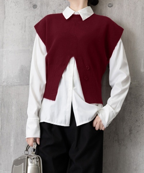 Miniministore(ミニミニストア)の「ニットベスト フロントボタン ニットジレ(ベスト・レディース・ワインレッド/ブラック/ネイビー・FREE)」の6枚目の写真