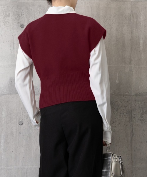 Miniministore(ミニミニストア)の「ニットベスト フロントボタン ニットジレ(ベスト・レディース・ワインレッド/ブラック/ネイビー・FREE)」の4枚目の写真