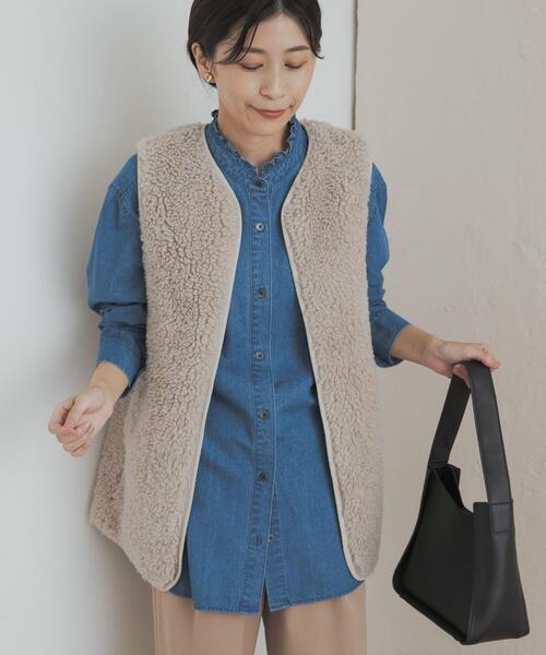 URBAN RESEARCH DOORS(アーバンリサーチドアーズ)の「デニムフリルスタンドシャツ(シャツ/ブラウス・レディース・ワンウォッシュ/インディゴブルー・MEDIUM)」の3枚目の写真
