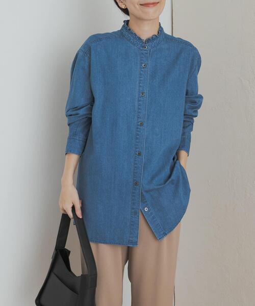 URBAN RESEARCH DOORS(アーバンリサーチドアーズ)の「デニムフリルスタンドシャツ(シャツ/ブラウス・レディース・ワンウォッシュ/インディゴブルー・MEDIUM)」の8枚目の写真