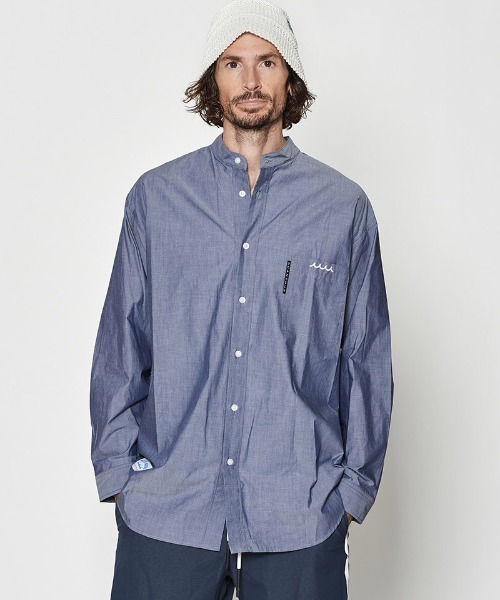 ACANTHUS（アカンサス）の「ms6290- Oversized Band Collar Shirt バンドカラーシャツ(MA2630)（シャツ/ブラウス・メンズ・ホワイト/ネイビー・S/M/L/XL）」の2枚目の写真