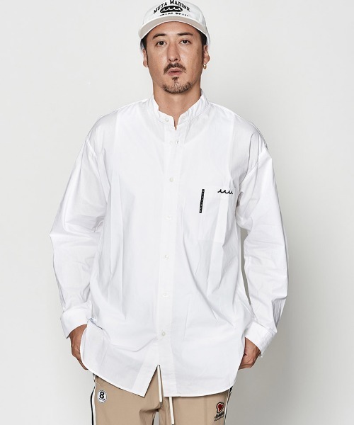 ACANTHUS（アカンサス）の「ms6290- Oversized Band Collar Shirt バンドカラーシャツ(MA2630)（シャツ/ブラウス・メンズ・ホワイト/ネイビー・S/M/L/XL）」の3枚目の写真