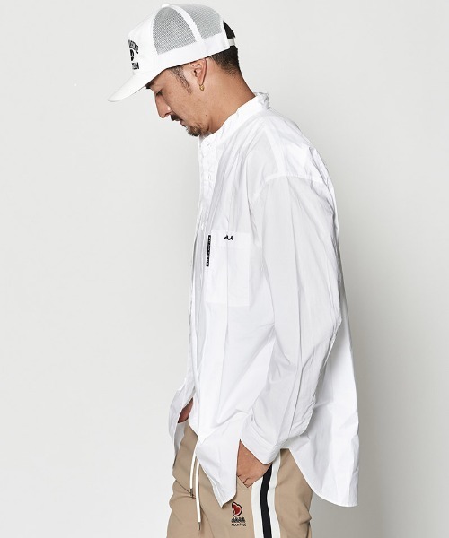ACANTHUS（アカンサス）の「ms6290- Oversized Band Collar Shirt バンドカラーシャツ(MA2630)（シャツ/ブラウス・メンズ・ホワイト/ネイビー・S/M/L/XL）」の4枚目の写真